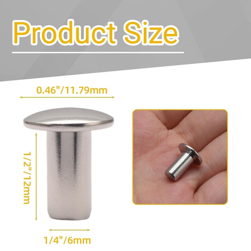 Jersvimc مسامير ألومنيوم 1/4" x 1/2" رأس برازي 120 قطعة ، مسمار صلب للسفن البحرية للمعدن والخشب والبلاستيك - Image 3